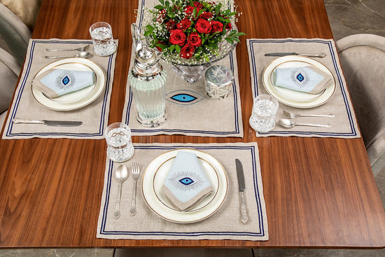 Natural linen embroidered linen runner.