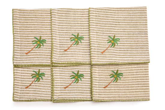 Striped linen dinner napkins with embroidery.
