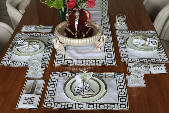 White linen embroidered coaster.