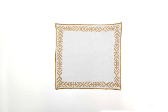 Linen cocktail napkins with line and motif.