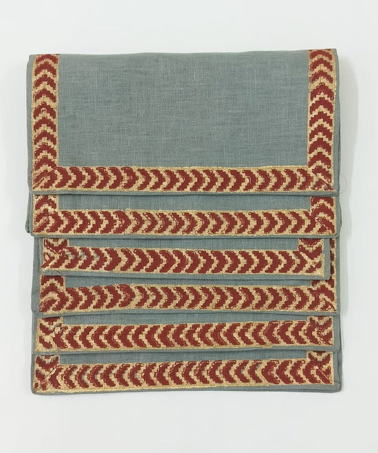 Grey linen block print cocktail napkins