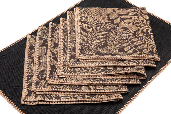 Black jute linen  placemats with black linen printed napkins.