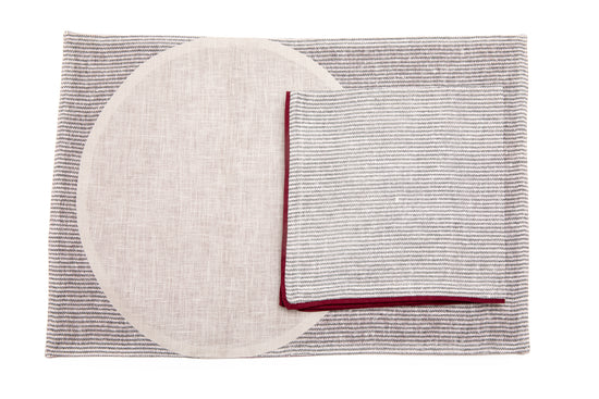Striped linen placemats  with striped linen napkins.