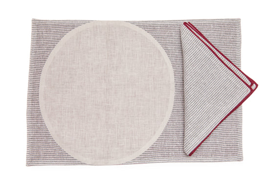 Striped linen placemats  with striped linen napkins.