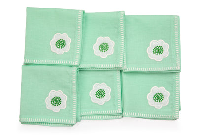 Cocktail napkins with  appliqued  embroidery.