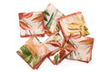 Pink floral and green leaves printed linen cocktail napkin.