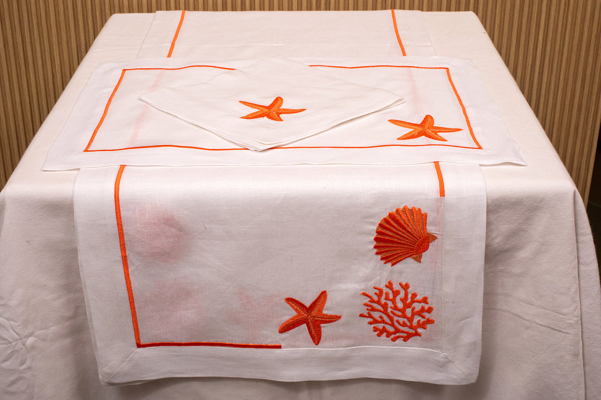 White linen embroidered runner.