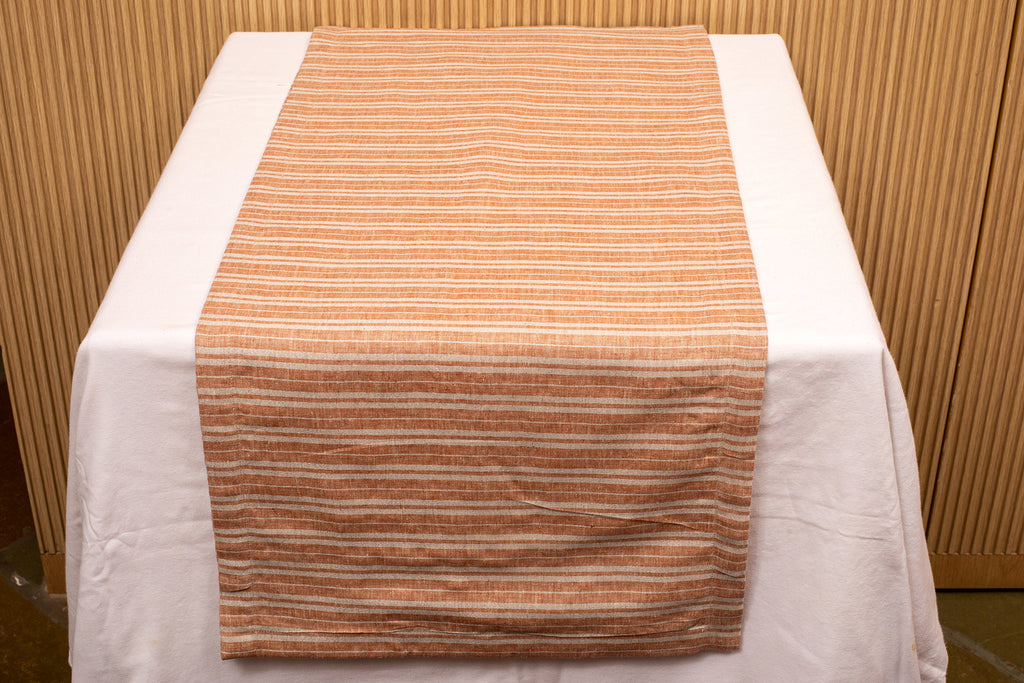Rust and silver  striped linen runner.