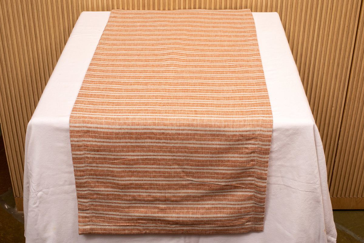 Rust and silver  striped linen runner.