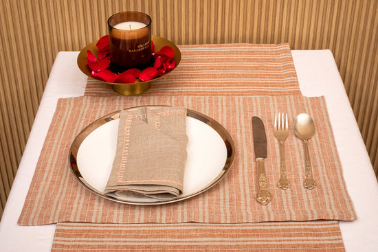 Rust and silver  striped linen runner.