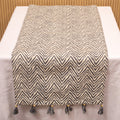 Herringbone blue and cream  linen runner with tassels.