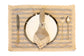 Blue and beige striped linen placemat and napkin with lace detailing.