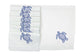 Powder blue linen placemats and napkins with embroidered turtle.