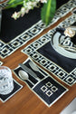 Black linen embroidered runner.