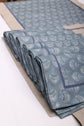 Blue linen peacock print runner with flange.