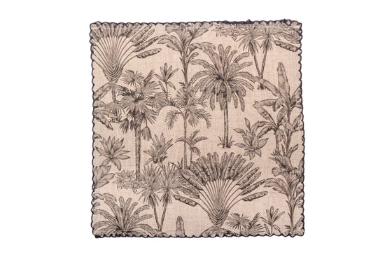 Monochrome printed linen cocktail napkin.