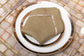 Olive green linen printed placemats with olive green linen napkin.