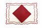 Natural linen  placemats with maroon embroidery and  with  maroon linen  embroidered  napkins.