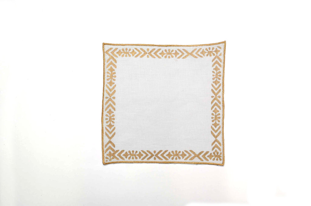 Linen cocktail napkins with line and motif.
