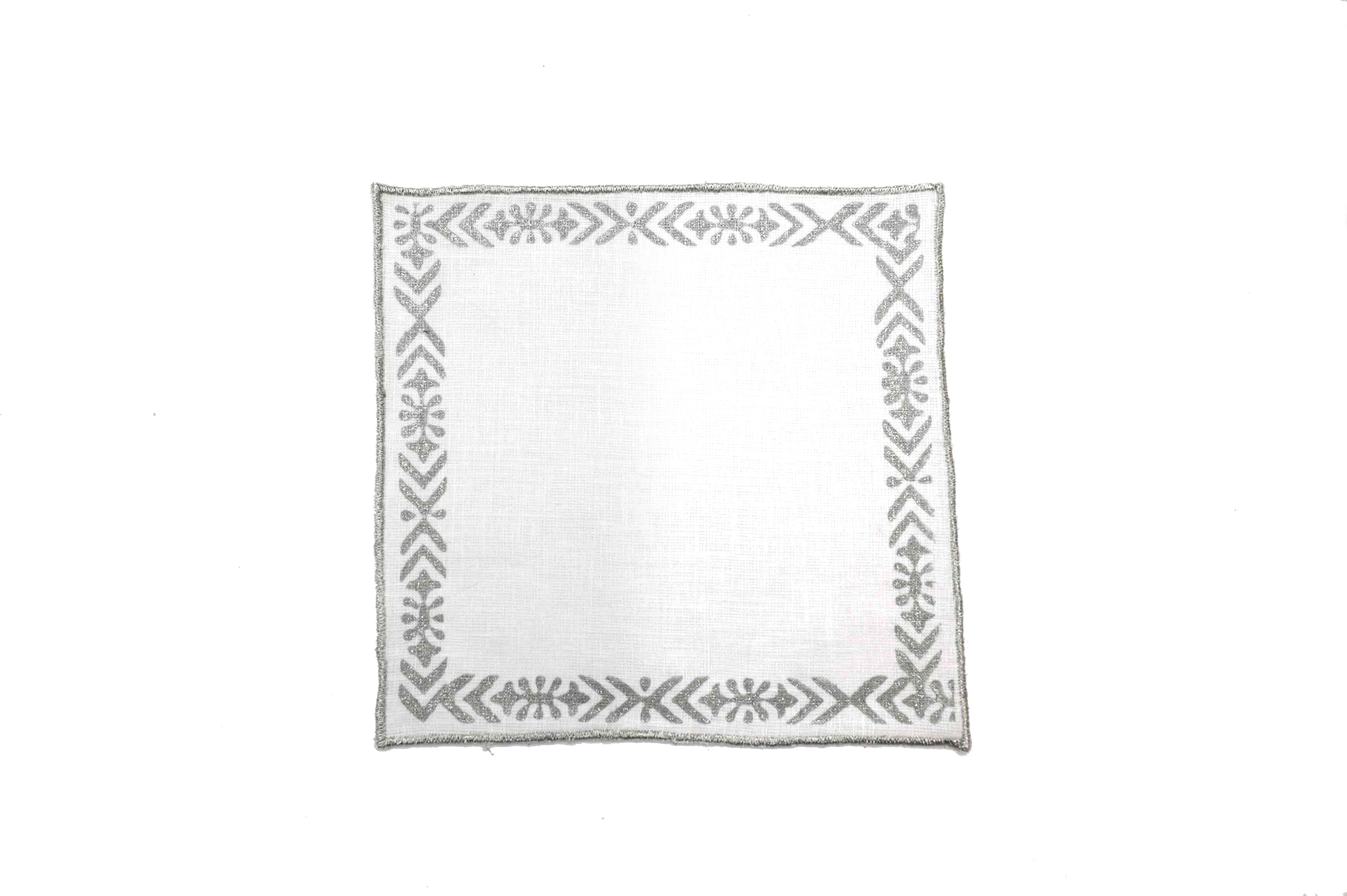 Linen cocktail napkins with line and motif.