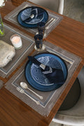 Grey linen embroidered runner.