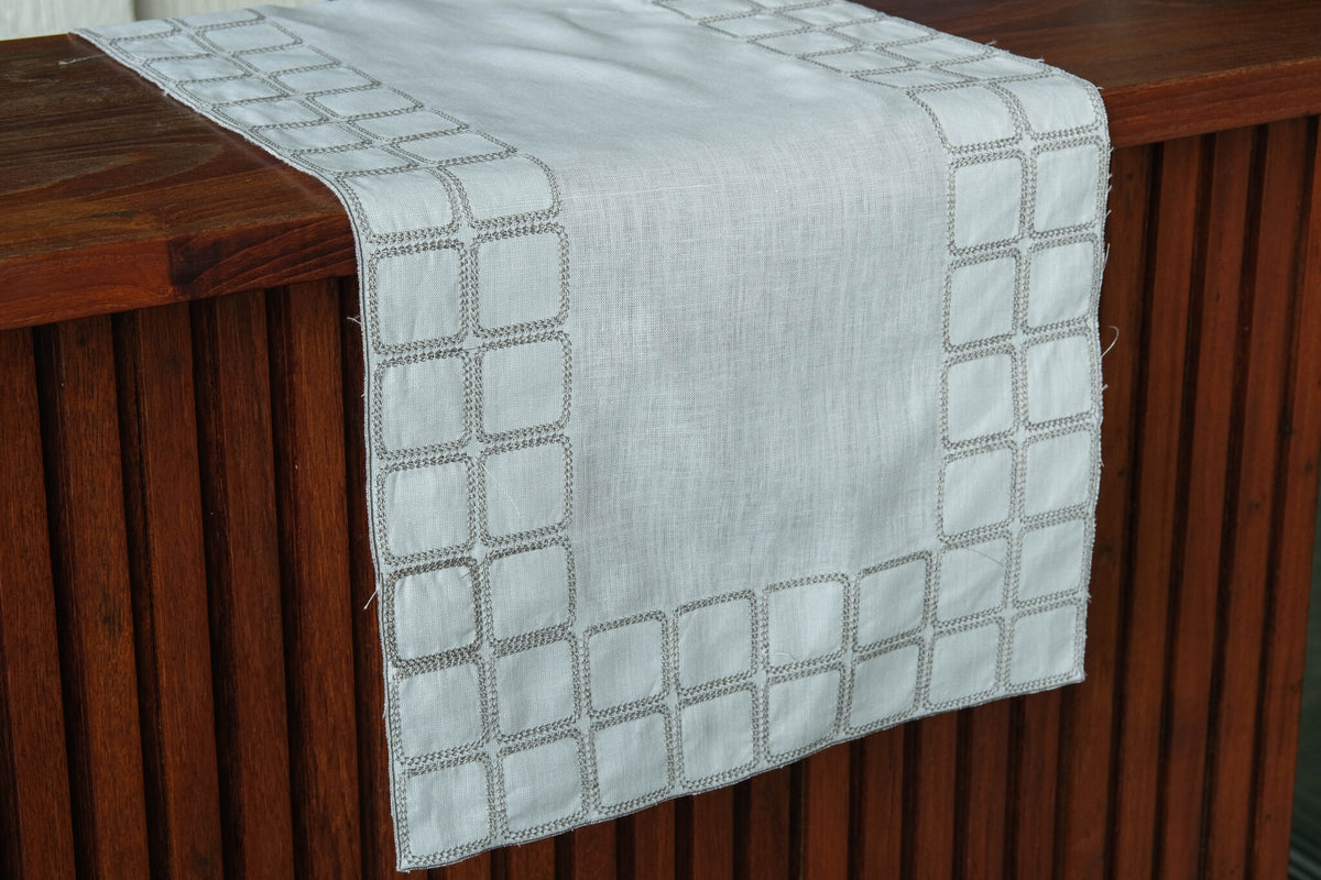 Powder Blue Runner Powder blue linen runner with embroidery. – Eleven Bazaar Gate