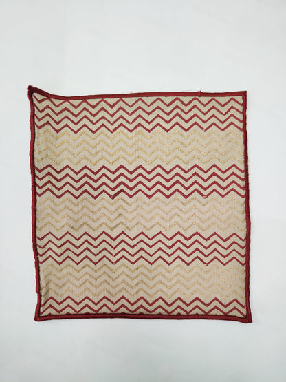 Natural linen cocktail napkin with chevron print.