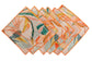 Multi colour leaf printed cocktail napkins with orange border.