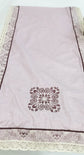 Pink linen printed embroidered runner with lace.