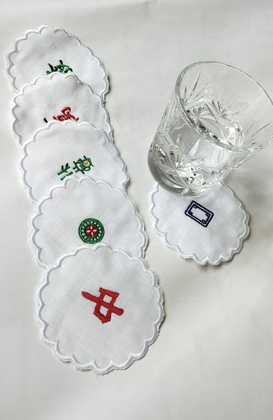 White linen  mahjong assorted coasters.