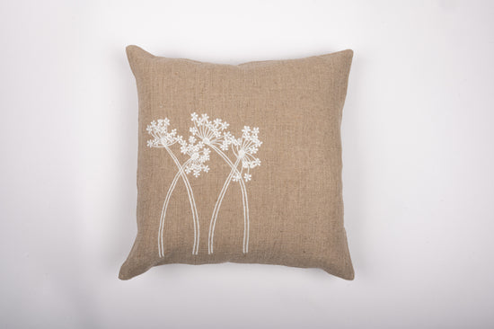 Natural Coloured Linen Cushion Cover With Dandelion Embroidery