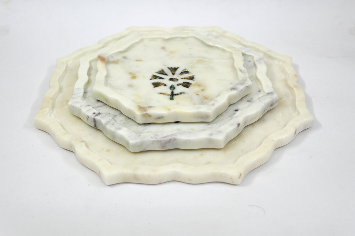 Set of three White Marble Trays