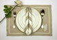White Linen Napkins With Natural Flange And Natural Mats With White Floral Embroidery