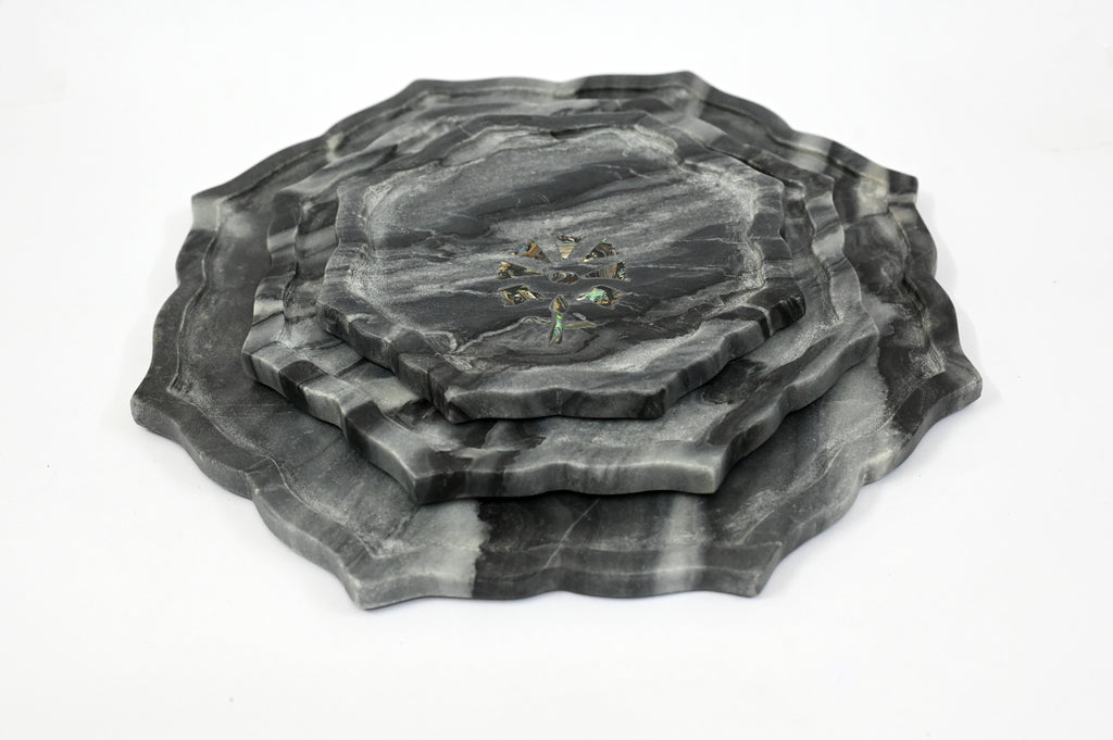 Set of three Black Marble Trays
