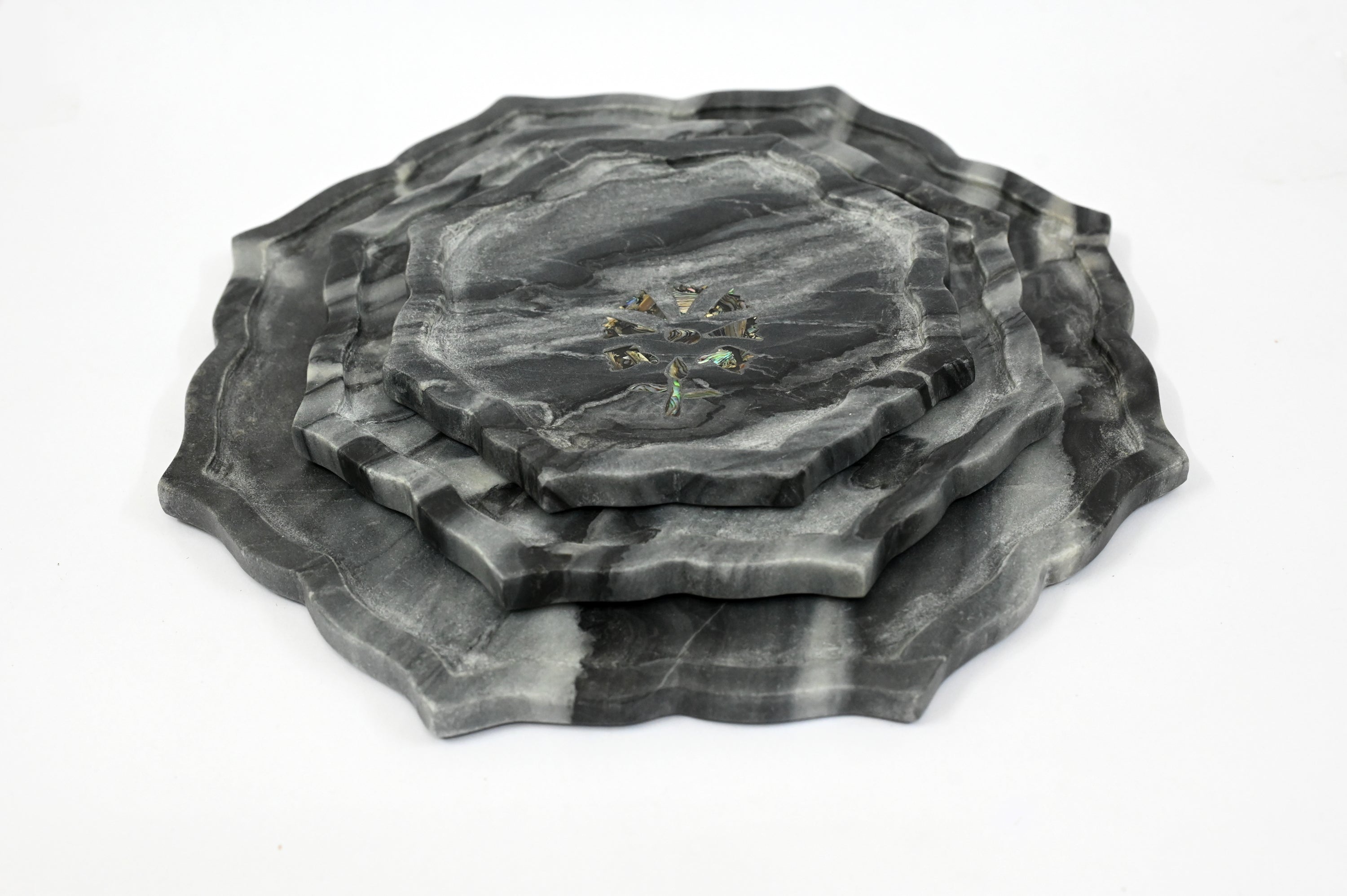 Set of three Black Marble Trays