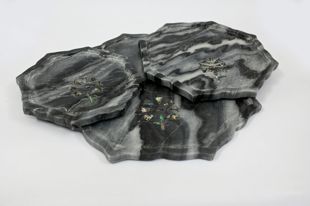 Set of three Black Marble Trays