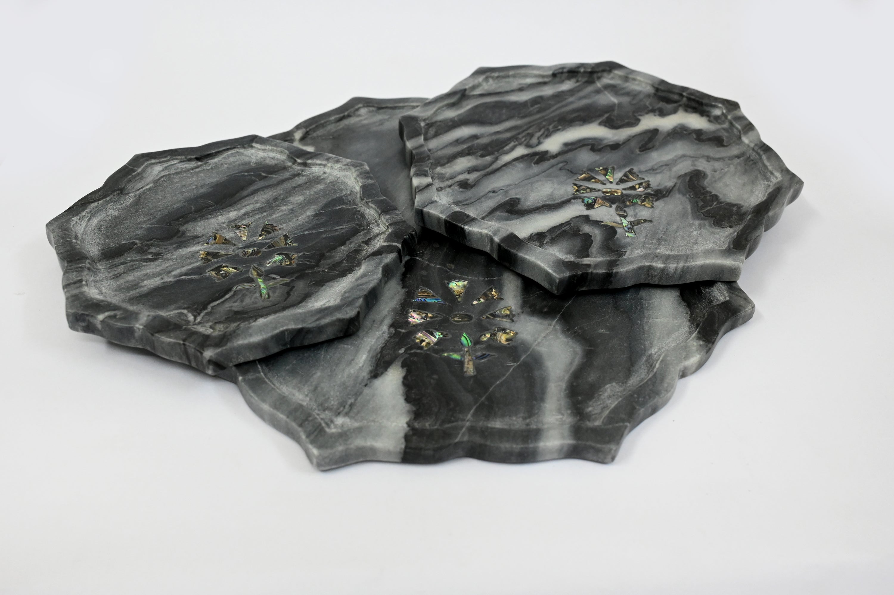 Set of three Black Marble Trays