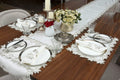 White linen runner with gold cutwork embroidery