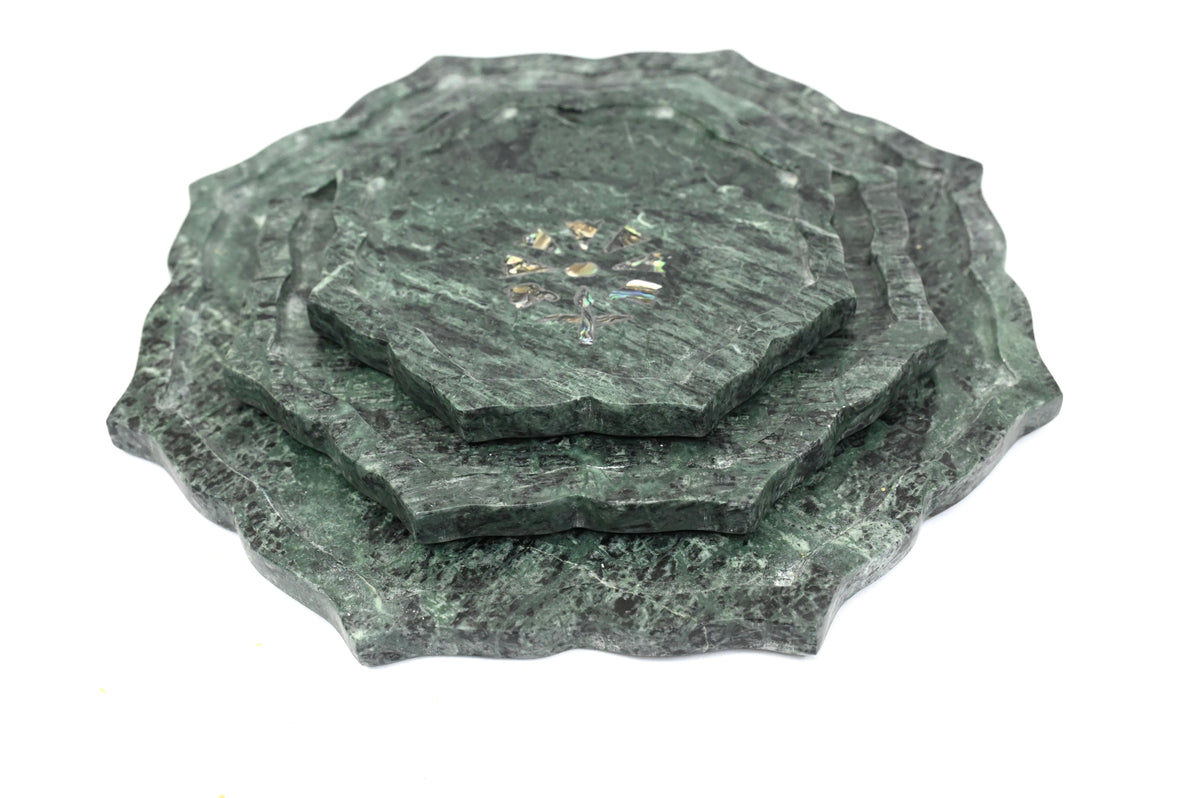 Set of three Green Marble Trays